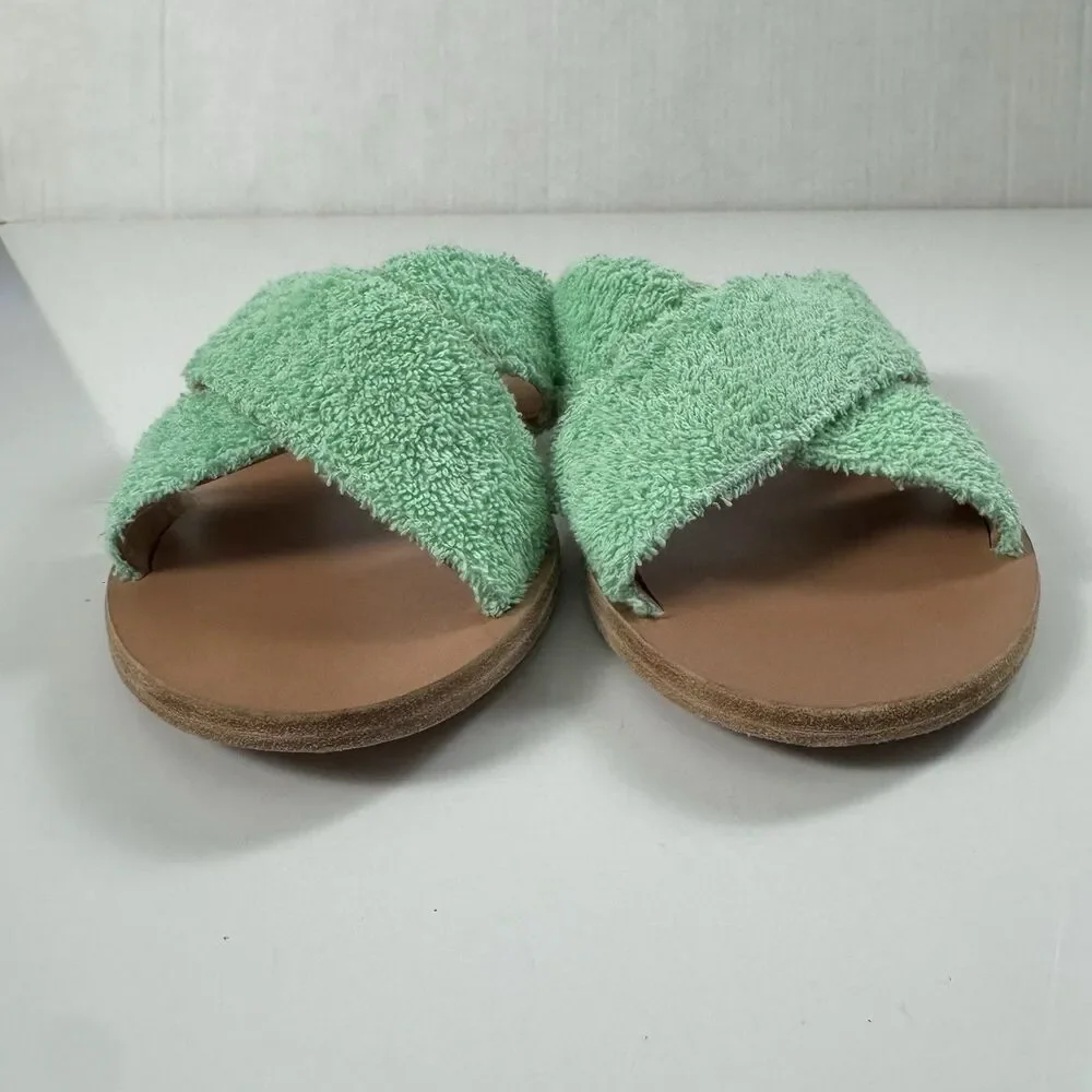 Ancient Greek Thais Terry Slide Sherpa Sandals Womens 41 US 10.5-11 Aqua Green